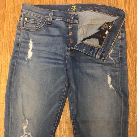 7 For All Mankind Blue Distressed Demin Josefina Boyfriend Skinny Jeans Size 27 - Picture 4 of 12